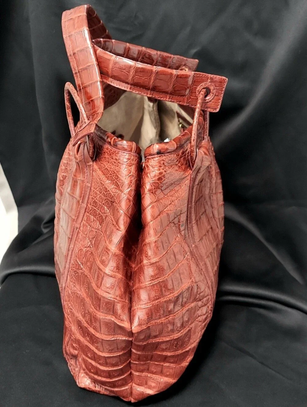 Nancy Gonzalez Genuine Crocodile Bag, Satchel Double Handle,  Burgundy